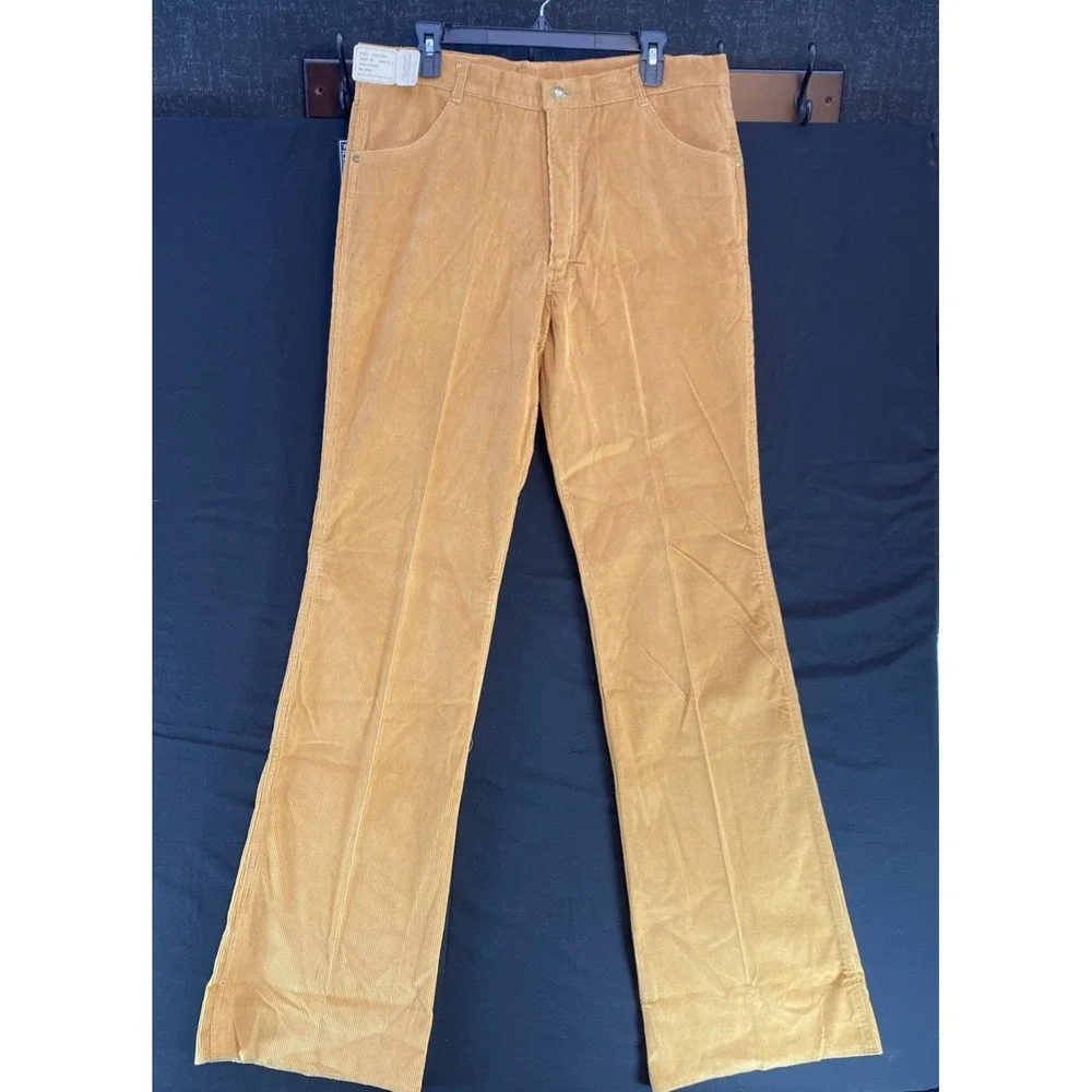 Vtg Brittania Tan Brown Corduroy Pants Slacks 36 Long Flare NWT Raw Hem 2482-8
